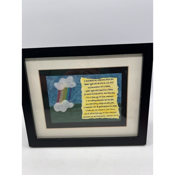 Genesis: 9 11-13 Scripture Thread Rainbow Framed Hanging Art Gods Promise Flood - Picture 6 of 11